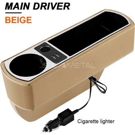 (B Gauche-USB) Organisateur de voiture avec chargeur sans fil, boîte de rangement tout-en-un pour l'espace entre les sièges, poche de rangement latérale pour la console centrale avec porte-gobelet