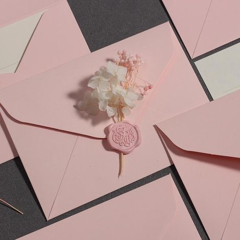 Lot de 5 enveloppes romantiques rose (19 × 13 cm), fines et élégantes, style frais et simple, pour lettres d'amour, avec autocollants sceau de cire, parfaites pour mariage, Noël, anniversaire, Saint-V (1/5)