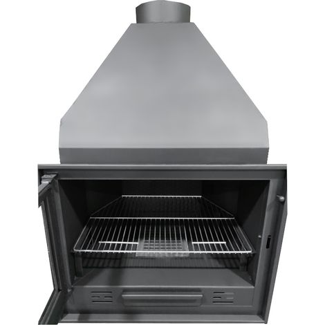 MF - Barbacoa de Leña Modelo B80 de 88 x 53 x 130,5 cm en Acero con Rejilla de Hierro Fundido, Parrilla de Asado, Control de Tiro y Pintura Negra Anticalórica