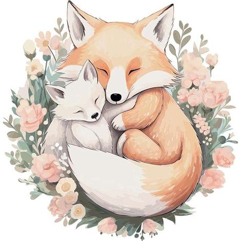 Adesivo murale XL per cameretta bambini, con motivo mamma volpe, 58x58 cm