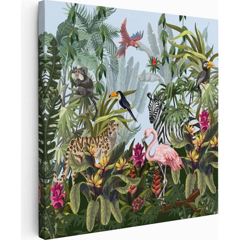 Tableau toile Enfants Carré - Animaux de la jungle - 80x80 cm (1/2)