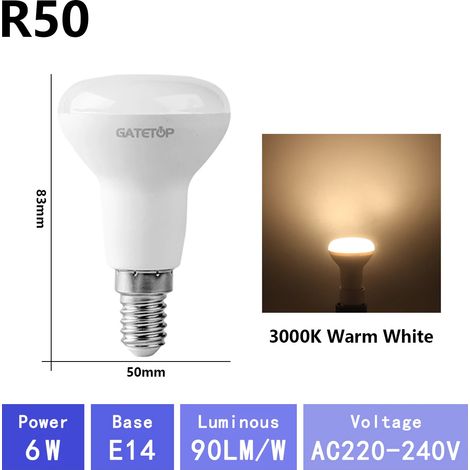 (R50 3000K, AC220V-240V) Lot de 3 ampoules LED pour salle de bain, sans scintillement, pour usage domestique (1/3)