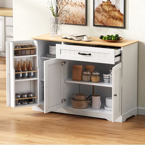 Buffet con 3 ante e 1 cassetto, 107 x 40 x 83,4 cm, MDF, bianco e naturale OKMYHOME (1/5)