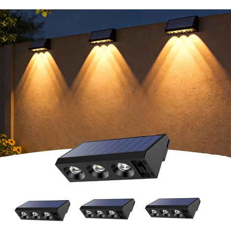 Paquete de 4 luces solares para cercas exteriores, impermeables IP65, con encendido/apagado automático, LED de alto brillo para jardín, escaleras y patio trasero. (1/2)