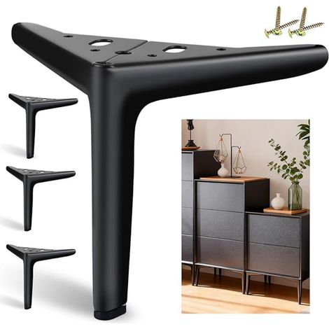 Pieds de Meubles Noirs 15 cm, Lot de 4 Pieds en Métal pour Meubles, Pieds Courts Modernes pour Armoire, Commode, Buffet, Table de Chevet, Canapé (1/4)