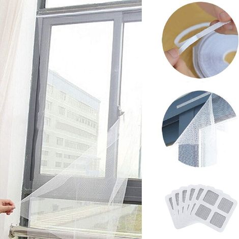 Selbstklebendes Moskitonetz zur einfachen Montage mit Haken und Klebeband, anpassbar an mehrere Fenster (1/5)