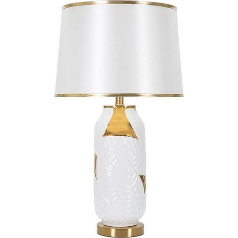 Dmora - Lampada da tavolo Dalmazzo, Luce da scrivania, Luminaria da ufficio, Lampada da lavoro, 40x40 h70 cm, Bianco e Oro
