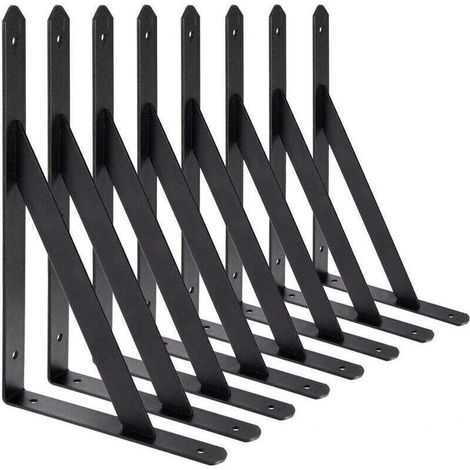 BR-Vie Equerre Etagere Murale, 8 Pcs Supports Triangulaires de 90 Degrs en Acier, querres tagres 200mm x 120mm, Support d\'angle Brace (Noir)