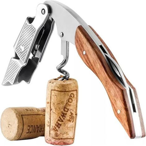 Ouvre-bouteille Irovami en acier avec manche en bois et coupe-papier aluminium, petit ouvre-bouteille ajouré en palissandre