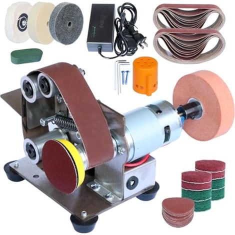 Aiguiseur électrique réglable pour meulage et polissage, 33,02 x 3,05 cm, mini ponceuse d'établi, multifonction, pour fabrication de couteaux, menuiserie (mini ponceuse à bande) (1/5)