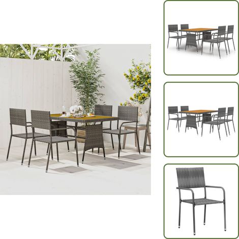 5-tlg. Garten-Essgruppe Poly Rattan Grau - Gartenmöbel Set - Outdoor Esstisch - Gartensessel - Rattan Möbel - Gartenset (1/5)