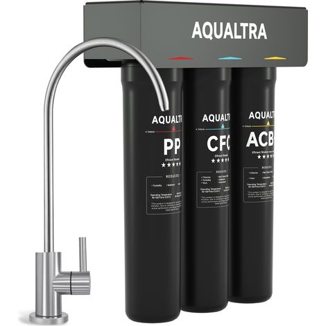 Système sous évier légèrement alcalin avec robinet, 30000–121000L, réduit PFOA, PFOS, chlore, plomb, mercure, chloramine, fluorure, microplastiques, mauvais goût (1/5)