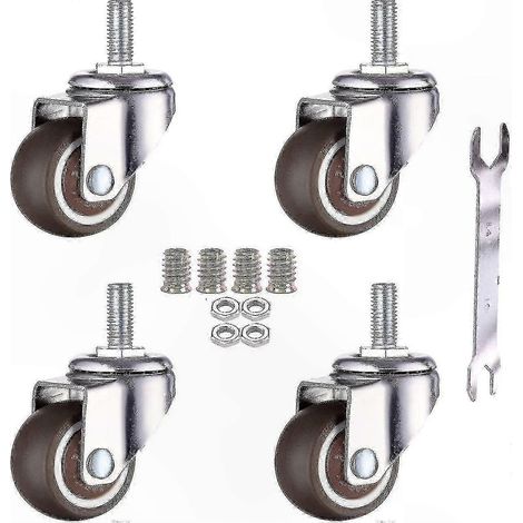 Lot de 4 roulettes pivotantes filetées en TPE, 25 mm, en caoutchouc souple, filetage M6 x 15 mm, pour meubles (1/5)