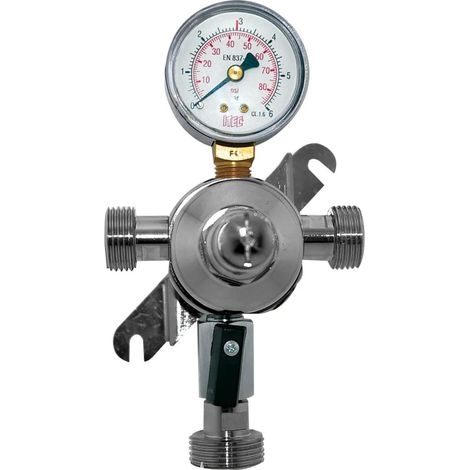 Réducteur de pression intermédiaire pour CO2, N2 et gaz mélangé bière 3 bar laiton nickelé robinet boisseau