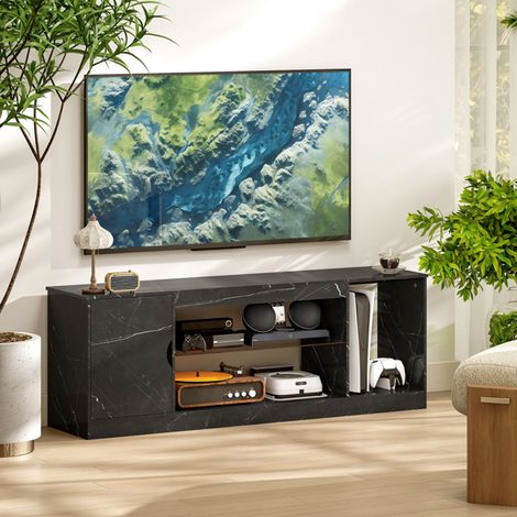 Modern Black Marble Pattern TV Stand for 45-55 Inch TVs with Ample Storage and Easy Maintenance-Stylish and Durable Design