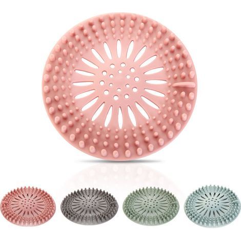 Lot de 4 grilles de bonde de douche, filtre en silicone pour récupérer les cheveux. (1/4)