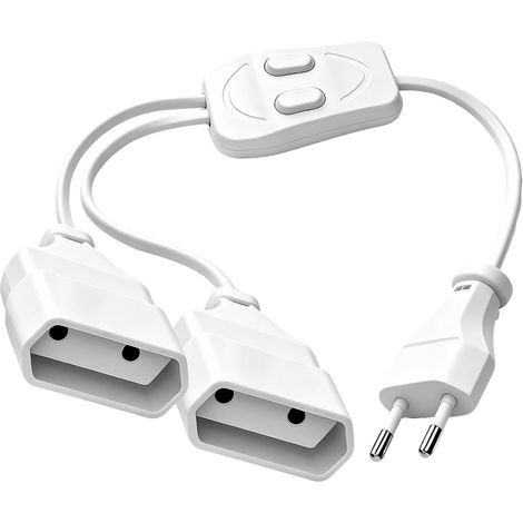 2 en 1 Adaptateur Rallonge Européenne Double Prise Plate avec Interrupteur 50CM Câble d'alimentation Euro 1,5 mm² cuivre 250 V Adaptateur 2 Prises pour TV PC Ecran Bureau Maison (1/5)