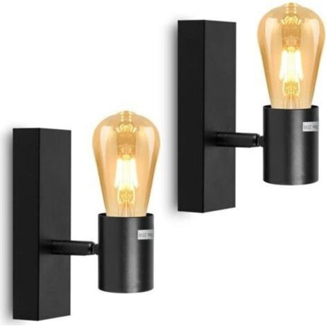 Applique Murale Interieur Design Vintage, Lampe Murale Noir, Douilles E27, Livrée Sans Ampoules, Applique Murale Industrielle pour Bar, Restaurant, Café, La Vitrine, Couloir,IP20,Max 25W, 2Pcs (1/5)