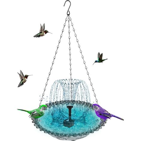 Bain d'oiseaux suspendu, profond, avec pompe solaire Bain d'oiseaux/abreuvoir d'extérieur, idéal pour les terrasses et les jardins (1/5)