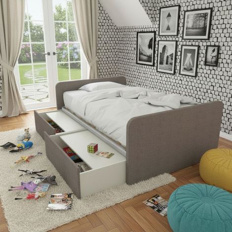 Letto 1 piazza e mezza con cassettoni, personalizzabile e facile montaggio - Grigio fumo