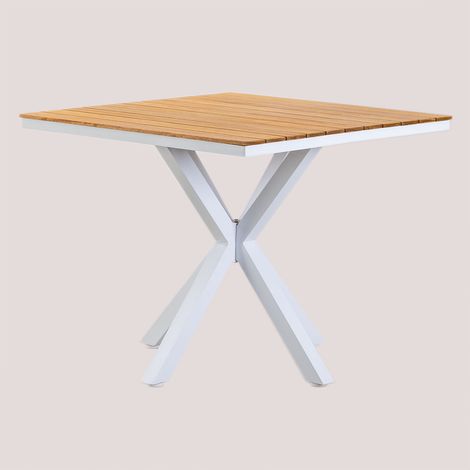 Table de jardin carrée 90x90 cm en bois d'eucalyptus et aluminium Archer SKLUM Blanc Gardenia