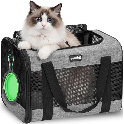 Sac de Transport pour Chat, Sac à Dos de Transport Portable pour Chiens Voyage pour Chats avec Mangeoire Pliable Porteur pour Animaux Tissu de Maille Respirant Convient jusqu'à (1/5)