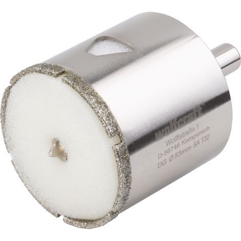 wolfcraft - Trépan Diamant pour Carrelage - Diamètre 53 mm - Profondeur de coupe 45 mm. avec Foret de Centrage - réf. 5929000