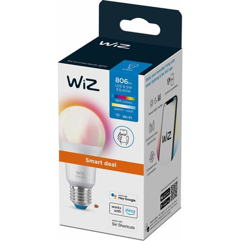 WiZ Lampadina Smart WiFi, Luce Bianca o Colorata Dimmerabile, E27, 8.5W, Controllo tramite app o Controllo Vocale (Alexa, Apple HomeKit, Google Home) (1/5)