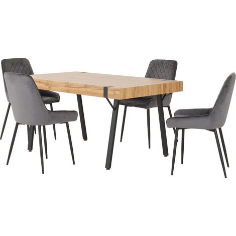 Treviso Dining Set with Avery Chairs - Light Oak Effect/Black/Grey Velvet (1/5)