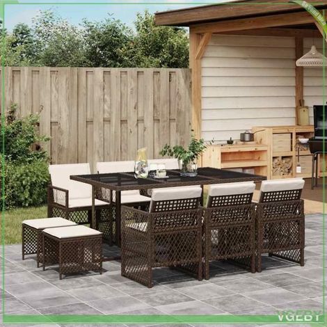 Ensemble à manger de jardin - FAFEICY - 3210789 - 11 pcs - Résine tressée marron - Coussins blanc crème amovibles (1/5)