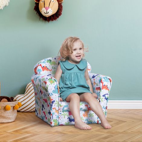 Fauteuil enfant (à partir de 18 mois) à motif dinosaure, rembourré de mousse et de flanelle, 50 x 39 x 44 cm, multicolore (1/5)
