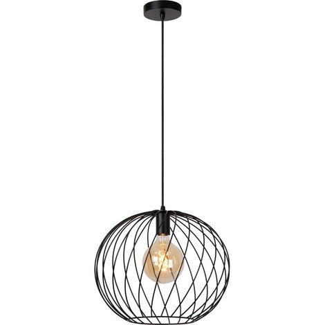 Lampada sospensione metallo Ø40 nera Danza E27 Lucide (1/5)