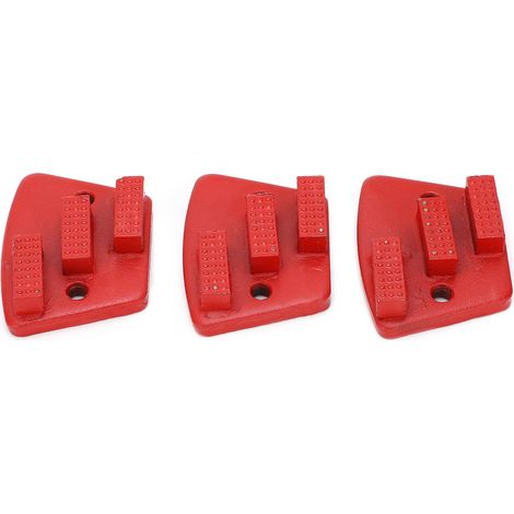 Lot de 3 patins de meulage diamantés trapézoïdaux pour la découpe du béton, pointe en T, 2 trous, rouge, n° 60