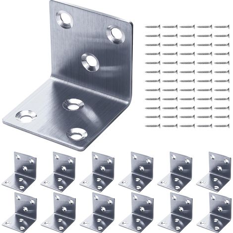 12er-Pack Edelstahl-Eckverbinder 40 x 40 x 40 x 1,7 mm, hochbelastbar, mit 72 Schrauben, 90°-Metallwinkel für Holzkonstruktionen, silberfarben