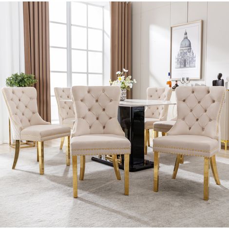 Sedia sala da pranzo 50 cm velluto beige oro OKMYHOME (1/5)