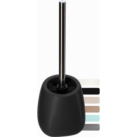 Brosse de Toilette et Récipient, Manche Plus Long, en Céramique 12 x 36 cm, Set pour Une Toilette Propre, Série Pastello (Noir 2) (1/5)