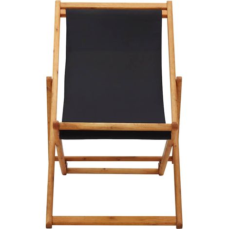 vidaXL Silla plegable de madera de eucalipto y tela negra. (1/2)