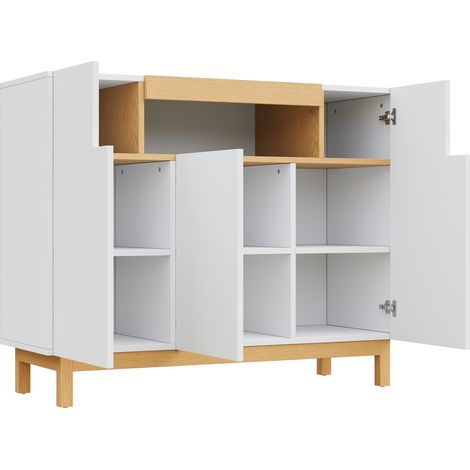 Aparador de 3 puertas en blanco y efecto madera 120,5 x 42 x 96 cm (1/5)