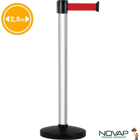 Poteau de guidage Alu anodisé - FIRST - sangle Rouge 2,5m x 50mm sur socle portable - 2080002