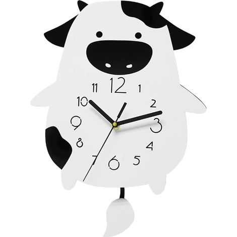 Horloge murale en forme de vache avec pendule pivotant pour chambre d'enfant/décoration intérieure