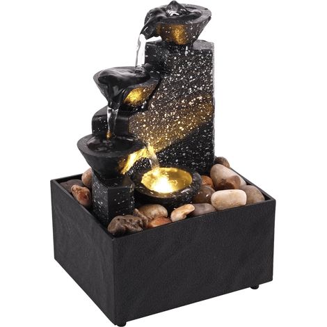 Fontaine Tableau À Cascade - ABS - 17 x 11 x 9 cm - Éclairage LED Intégré - Alimentation USB ou Piles AA - Pour Intérieur et Extérieur - 1 Pièce (1/5)