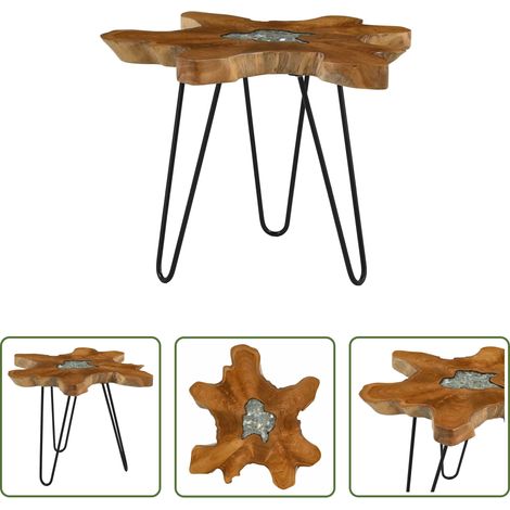 Bois de teck massif - Table basse 70x45 cm Bois de teck massif et polyrésine (1/5)