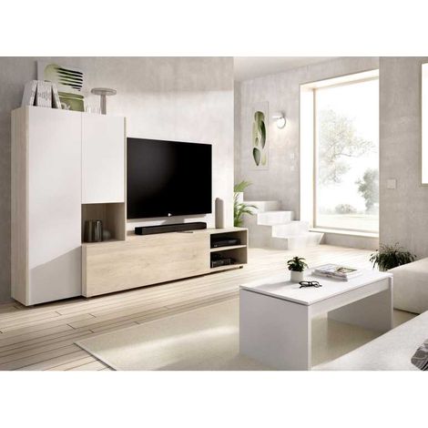 DEKIT GRUPO RIMOBEL KEI - MUEBLE DE SALON COMPACTO TV KEI - 140 X 227 X 40 CM - NATURAL / BLANCO (1/4)
