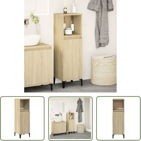 The Living Store Armoire salle de bain chêne sonoma 30x30x100 cm - Meuble Salle De Bain - Armoire Salle De Bain - Rangement Salle De Bain - Commode Salle De Bain - Meuble Lavabo (1/5)