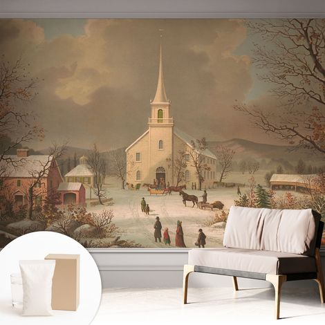 Carta Da Parati Non Tessuto - Con Colla Inclusa per Camera da Letto - Facile da Applica - Motivo decorativo Paesaggio invernale 312x219 cm (1/5)
