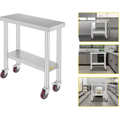 Table de travail de cuisine, acier inoxydable durable, utilisation polyvalente, 30 x 12 pouces (1/2)