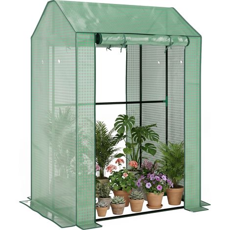 Serre de jardin avec 2 espaces et 2 portes enroulables - 0,8 m² Serre à tomates dim. 1L x 0,8l x 1,5H m, Acier et PE (1/5)