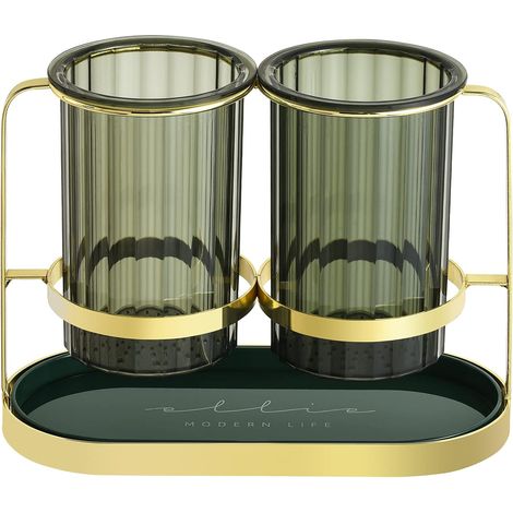 Cestello per posate con scolapiatti rimovibile, organizer da cucina per coltelli, forchette e cucchiai (verde oro) (1/5)