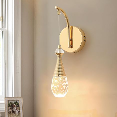 Gold Wall Lamp – Modern LED Wall Sconce Light with Bubble Crystal Shade, Adjustable Hanging Cord, 3500K Warm Light, Elegant Wall Lighting Fixture for Bedroom, Living Room, Hallway & Café (1/5)