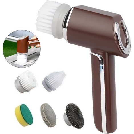 Cepillo de limpieza eléctrico inalámbrico con 5 accesorios en 1, 350 RPM, resistente al agua, batería de larga duración para cocinas, baños y automóviles. (1/5)